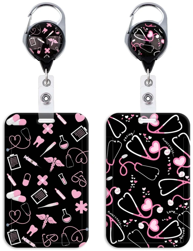 Main image of 2 Pack Nurse Badge Holder with Retractable Badge Clip for Keys ID Card with Hard Badge Protector for Women Work School Teacher Student RN Medical