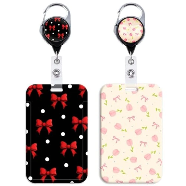 Alt view image 3 of 3 - 2 Pack Nurse Badge Holder with Retractable Badge Clip for Keys ID Card with Hard Badge Protector for Women Work School Teacher Student RN Medical