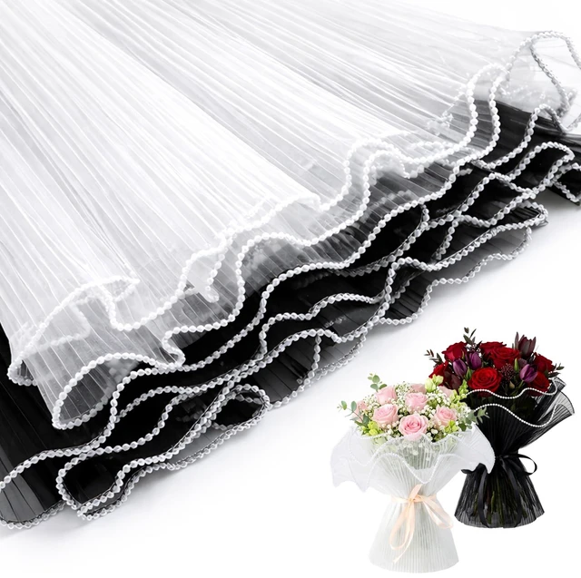 Main image of Pearl Edge Bouquet Wrapping Mesh, 2 Sheets, 11 in x 3.8 yd | Pearl Accented Tulle for Flower Bouquets, Wedding & Gift Packaging, Elegant Wrap for Valentine's Day, Mother's Day & Events