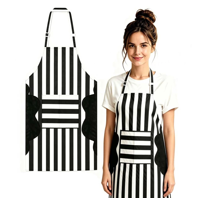Alt view image 2 of 2 - Striped Apron with Cloud Drying Panels, One Size, Waterproof Polyester Cotton Blend, 1 Piece