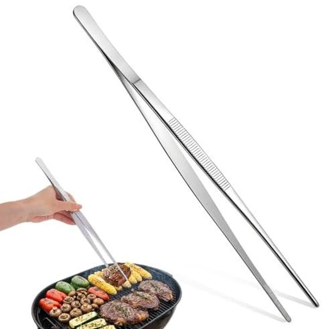 Alt view image 2 of 2 - 11.8 Inch Food Tweezers, Stainless Steel Pasta Tweezers Cooking Long Tweezer Tongs for Serving, Grill, BBQ & Kitchen Use (Silver)