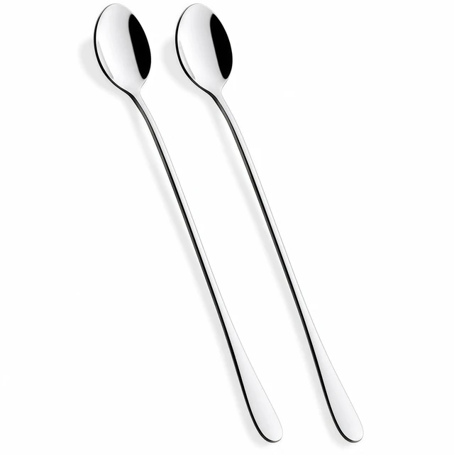 Main image of 8 Inch Long Handle Iced Tea Spoons, 18/8 Stainless Steel Coffee Spoons for Iced Tea, Latte, Ice Cream, Dessert and Cocktail Stirring, Reusable Metal Mixing Spoons, Set of 2(2-Pack, Silver)