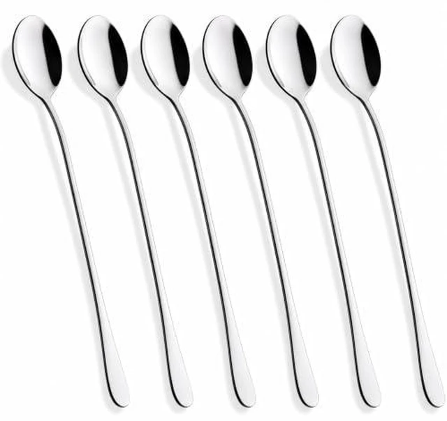 Alt view image 2 of 6 - 8 Inch Long Handle Iced Tea Spoons, 18/8 Stainless Steel Coffee Spoons for Iced Tea, Latte, Ice Cream, Dessert and Cocktail Stirring, Reusable Metal Mixing Spoons, Set of 2(2-Pack, Silver)