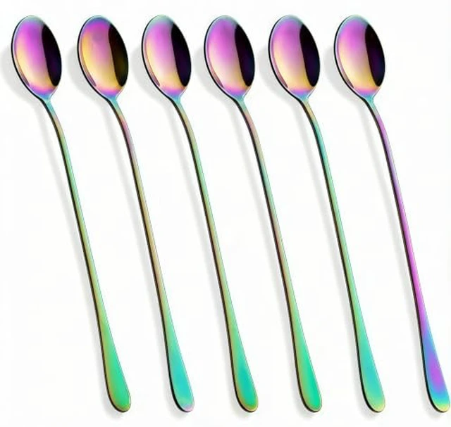 Alt view image 5 of 6 - 8 Inch Long Handle Iced Tea Spoons, 18/8 Stainless Steel Coffee Spoons for Iced Tea, Latte, Ice Cream, Dessert and Cocktail Stirring, Reusable Metal Mixing Spoons, Set of 2(2-Pack, Silver)