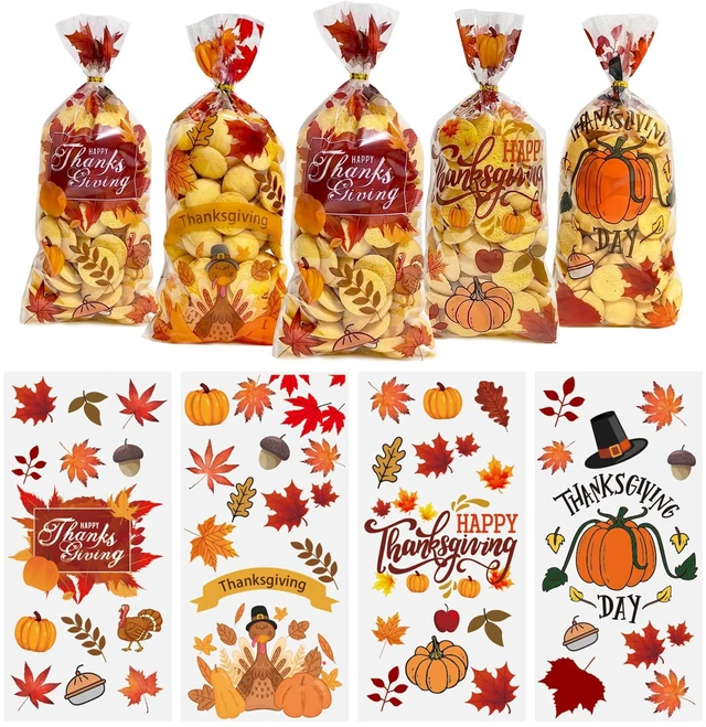 Main image of 50PCS Thanksgiving Treat Bags with 60 Twist Ties Fall Cellophane Gift Bags for Cookies, Candy, Snacks, and Party Favors Pumpkin, Turkey & Maple Leaf Thanksgiving Goodie Bags for Kids