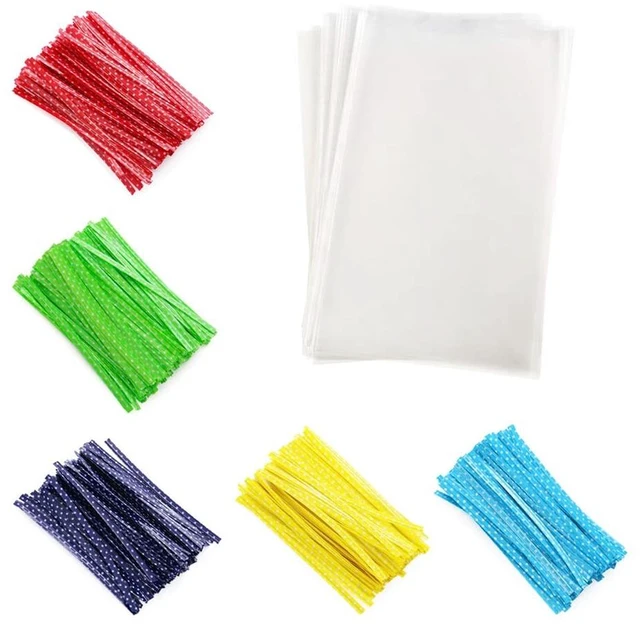 Main image of 6x9 Cellophane Goodie Bags, Clear Treat bags with 4 Ties for Cookies Candy Rice Crispy Cakepop Goodie Christmas Thanksgiving Halloween Party Favor Gift Bags, 100Pack