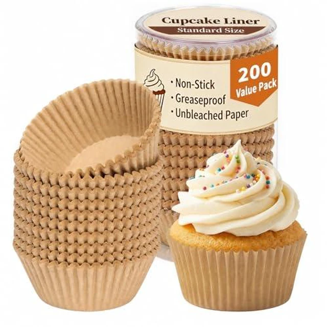 Alt view image 2 of 4 - 200 Premium Cupcake & Muffin Liners Unbleached Parchment Paper, Greaseproof & Non-Stick Baking Cups for Muffins, Cupcakes, and Party Treats