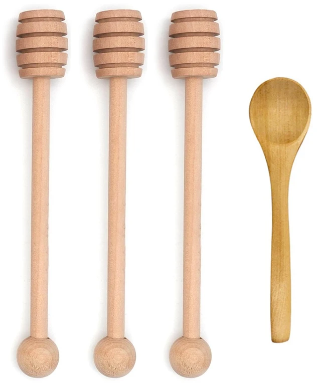 Main image of 4PCS 6 inch Honey Dipper Sticks Honey Spoon, Wooden Honey Mixing Stirrer Honey Comb Stick, Honey Wand for Honey Jar Dispense Drizzle Honey Wedding Party