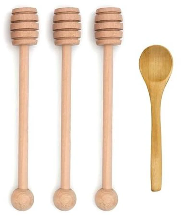 Alt view image 2 of 6 - 4PCS 6 inch Honey Dipper Sticks Honey Spoon, Wooden Honey Mixing Stirrer Honey Comb Stick, Honey Wand for Honey Jar Dispense Drizzle Honey Wedding Party
