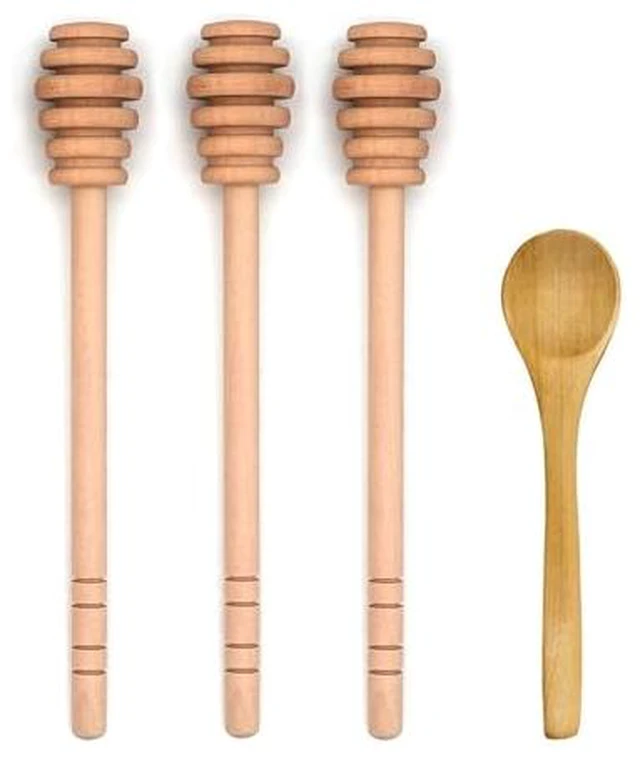 Alt view image 3 of 6 - 4PCS 6 inch Honey Dipper Sticks Honey Spoon, Wooden Honey Mixing Stirrer Honey Comb Stick, Honey Wand for Honey Jar Dispense Drizzle Honey Wedding Party