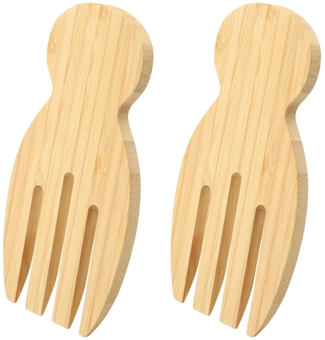 Main image of Bamboo Salad Tossers Set of 2, Natural Wooden Salad Servers with Thumb Hook, Ergonomic Serving Utensils for Mixing and Serving, Ideal Kitchen Gift Idea