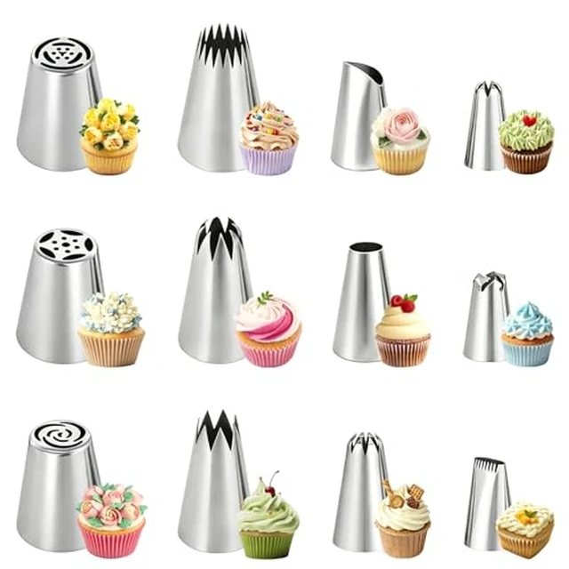 Alt view image 2 of 2 - 12PCS Piping Tips Set, Stainless Steel Cake Decorating Tips, Russian Nozzles Frosting Icing Tip Tools, Baking Supplies for Cookie Cupcake