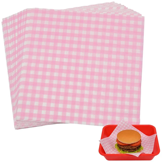 Main image of 100 Pcs Wax Paper Sheets, 7''x7'' Disposable Greaseproof Basket Liners, Pink Deli Paper Sheets for Hot Dog/BBQ/Picnic/Food Truck/Party