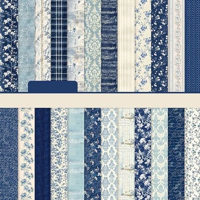 Alt view image 2 of 5 - 6x6 Scrapbook Patterned Paper Pad 160gsm ,24 Sheets Double-Sided Blue Boho Tone decoupage scrapbook kit junk journal supplies Blue Scrapbooking Supplies Decorative Craft Papers.