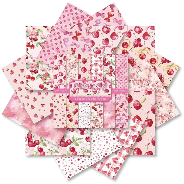 Main image of 6in Pink Cherry Scrapbooking Paper Pad, 24 Sheets Aesthetic Patterned Decor for Collage Decoupage Junk Journals Wrapping Folded Materials Arts Gift Card Making DIY Crafts Origami Photo Album