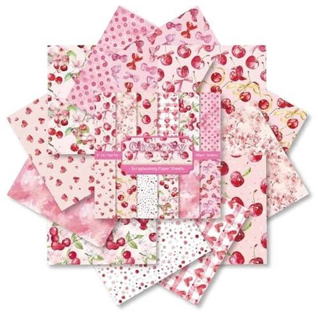 Alt view image 2 of 5 - 6in Pink Cherry Scrapbooking Paper Pad, 24 Sheets Aesthetic Patterned Decor for Collage Decoupage Junk Journals Wrapping Folded Materials Arts Gift Card Making DIY Crafts Origami Photo Album