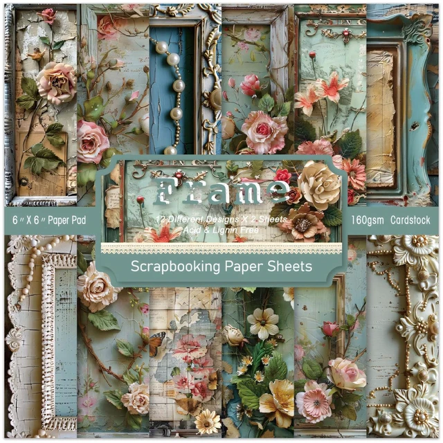 Main image of 6 x 6 In Scrapbook Paper Pad Cardstock,24 Sheets Garden Pattern Design Floral Decorative Decoupage for Photo Album Card Making Folded Supplies Gift Wrapping Junk Journals DIY Crafts