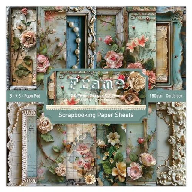 Alt view image 2 of 3 - 6 x 6 In Scrapbook Paper Pad Cardstock,24 Sheets Garden Pattern Design Floral Decorative Decoupage for Photo Album Card Making Folded Supplies Gift Wrapping Junk Journals DIY Crafts