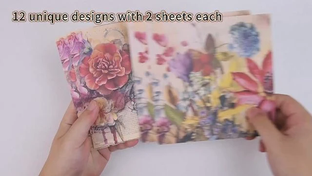 Alt view image 3 of 3 - 6 x 6 In Scrapbook Paper Pad Cardstock,24 Sheets Garden Pattern Design Floral Decorative Decoupage for Photo Album Card Making Folded Supplies Gift Wrapping Junk Journals DIY Crafts