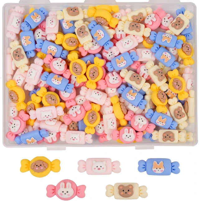 Main image of Resin Charms 60pcs Cartoon Candy Cute Resin Charm Slime with Plastic Box
