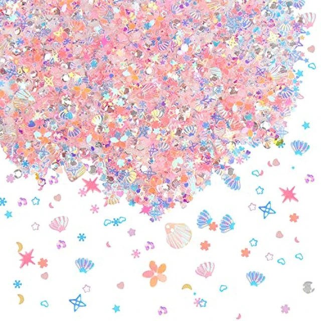 Alt view image 2 of 5 - 50 Gram Mixed Craft Sequins and Spangles,Iridescent Pink Assorted Shapes & Sizes Sequins for Nails, DIY Arts Crafts