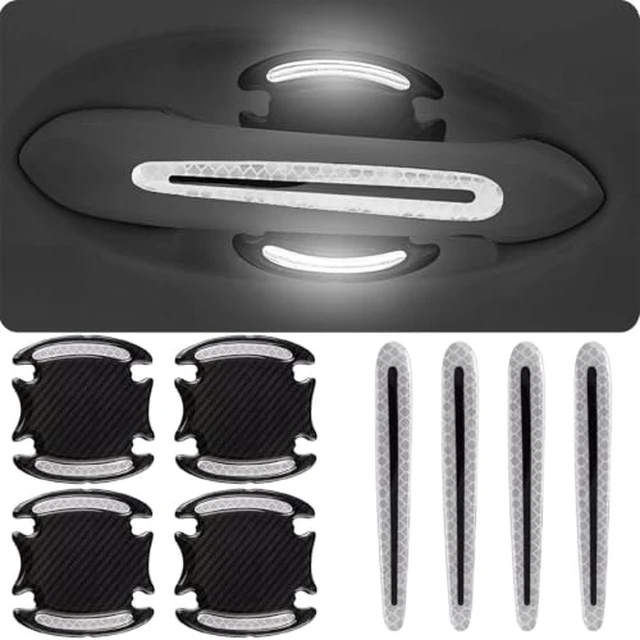 Alt view image 2 of 6 - 8Pcs Car Door Handle Protector Reflective Sticker,3D Carbon Fiber Universal Door Handle Scratch Protector Cover,Self-Adhesive & Non-Marking,Paint Guard Protective Films (White)