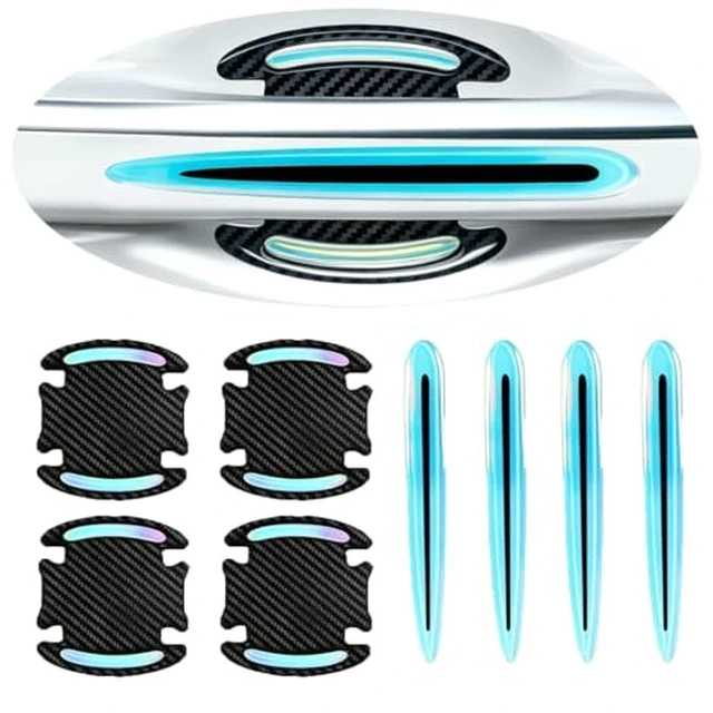 Alt view image 4 of 6 - 8Pcs Car Door Handle Protector Reflective Sticker,3D Carbon Fiber Universal Door Handle Scratch Protector Cover,Self-Adhesive & Non-Marking,Paint Guard Protective Films (White)