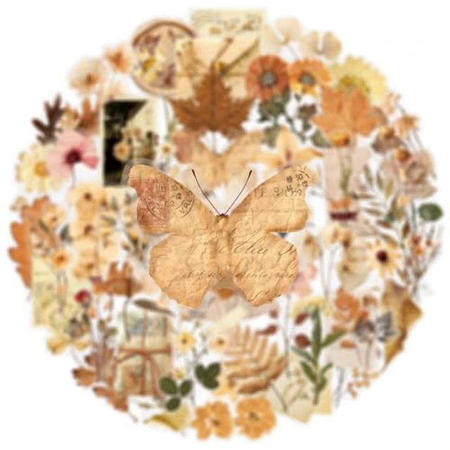 Alt view image 2 of 6 - 50 Pcs Dried Flower Stickers Aesthetic Autumn PET Transparent Stickers Vintage Plant Decals for Scrapbooking Waterproof Transparent for Resin Crafts Decorative (Dried)