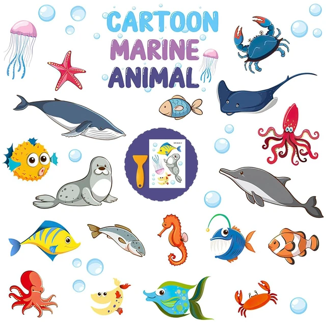 Main image of Non Slip Bathtub Stickers, 6 Pages Sea Organism Ocean Fish Adhesive Kids Anti Slip Decal Threads for Shower Floor and Bath Tub Decals with Premium Scraper
