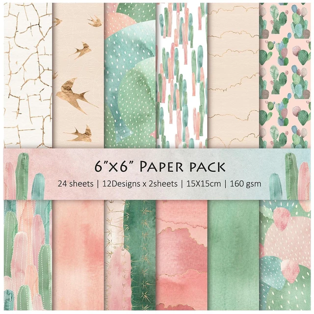 Main image of Scrapbook Paper, 24 Sheets 6"×6" 160gsm Single-Sided Patterned Cardstock