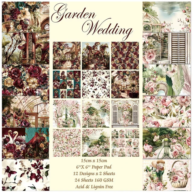 Main image of Scrapbook Paper, 24 Sheets 6"×6" 160gsm Single-Sided Patterned Cardstock