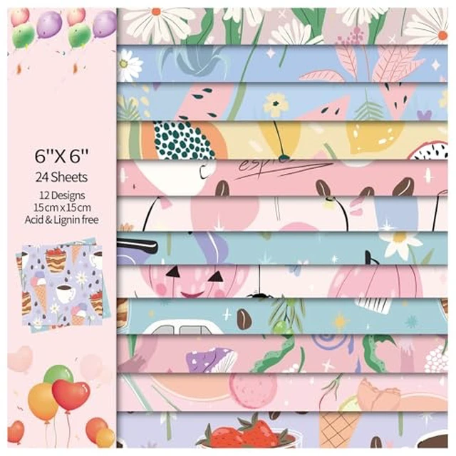 Alt view image 4 of 5 - Scrapbook Paper, 24 Sheets 6"×6" 160gsm Single-Sided Patterned Cardstock