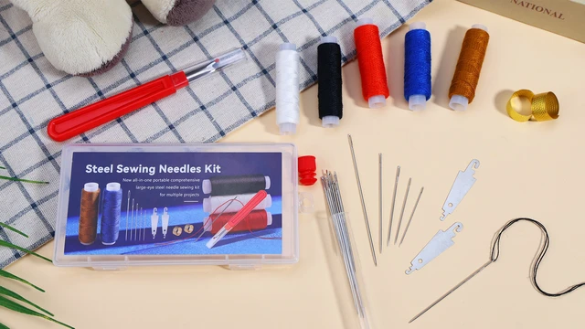 Alt view image 2 of 2 - 37 PCS Travel Sewing Kit, Big Eye Steel Sewing Needle Threader Kit