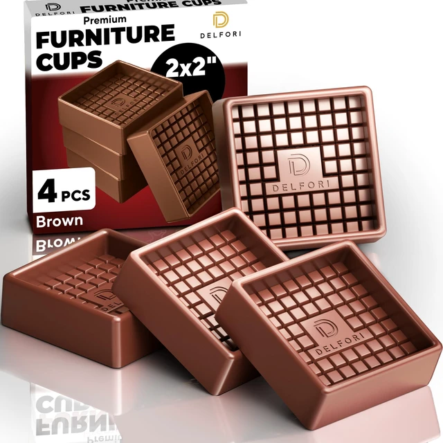 Main image of 4pcs Non Slip Furniture Pads - Furniture Cups to Prevent Sliding for Couch, Bed, Chair - Premium 2x2 Anti Skid Stoppers for Hardwood, Tile Floors - Perfect Coasters that Fit Any Feet Shape (Brown)