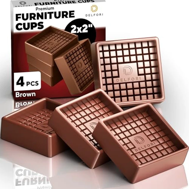 Alt view image 2 of 2 - 4pcs Non Slip Furniture Pads - Furniture Cups to Prevent Sliding for Couch, Bed, Chair - Premium 2x2 Anti Skid Stoppers for Hardwood, Tile Floors - Perfect Coasters that Fit Any Feet Shape (Brown)