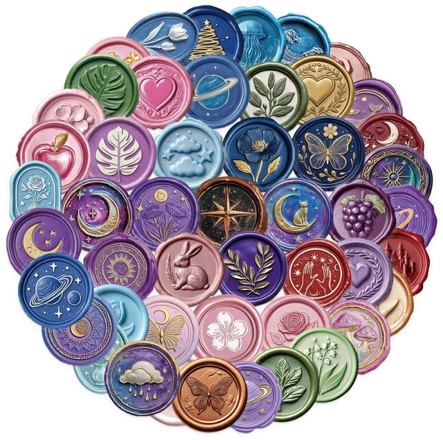 Main image of 50 Pcs Clear PET Wax Seal Aesthetic Stickers for Scrapbooking Journaling Junk Journal Scrapbook Supplies - Waterproof Transparent for Resin Crafts Decorative (Wax Seals)
