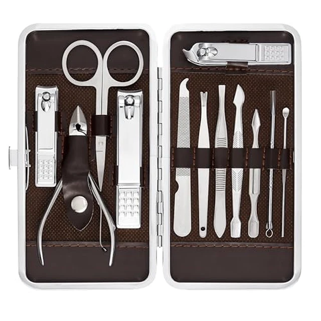 Alt view image 2 of 4 - Manicure and Pedicure Kit, 12-Piece Premium Grooming Set with Nail Clippers, Facial Care Tools, and Luxurious Travel Case for Men and Women