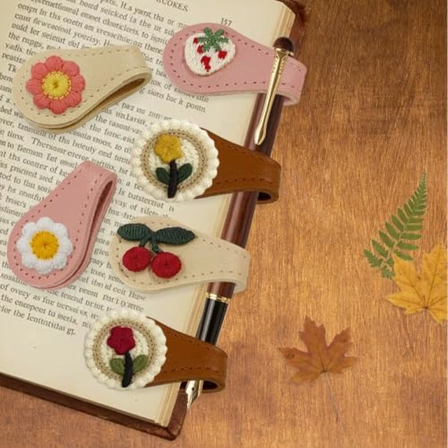 Alt view image 3 of 4 - 2Pcs Leather Magnetic Bookmarks, Embroidery Page Markers for Reading