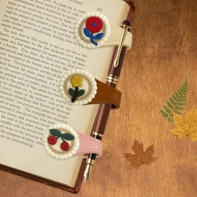 Alt view image 4 of 4 - 2Pcs Leather Magnetic Bookmarks, Embroidery Page Markers for Reading