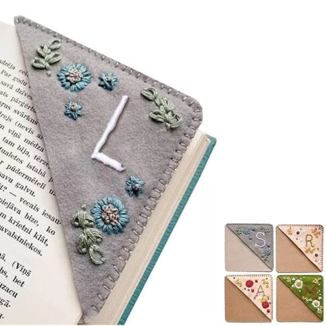 Alt view image 2 of 5 - Personalized Hand Embroidered Corner Bookmark, 26 Letters Cute Flower Embroidered Corner Bookmark Embroidery Book Marker Clip for Book Lovers Bookmarks for Reading Lovers Meaningful GIF (Summer, L)