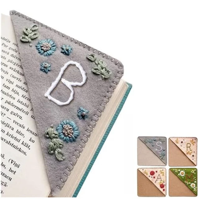 Alt view image 3 of 5 - Personalized Hand Embroidered Corner Bookmark, 26 Letters Cute Flower Embroidered Corner Bookmark Embroidery Book Marker Clip for Book Lovers Bookmarks for Reading Lovers Meaningful GIF (Summer, L)