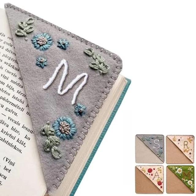 Alt view image 4 of 5 - Personalized Hand Embroidered Corner Bookmark, 26 Letters Cute Flower Embroidered Corner Bookmark Embroidery Book Marker Clip for Book Lovers Bookmarks for Reading Lovers Meaningful GIF (Summer, L)