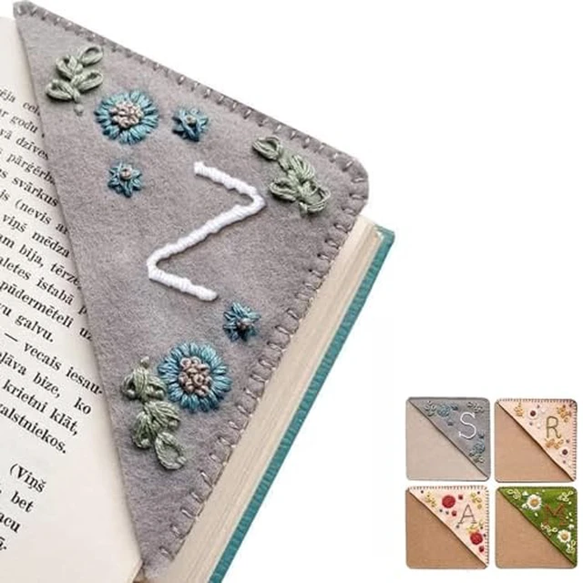 Alt view image 5 of 5 - Personalized Hand Embroidered Corner Bookmark, 26 Letters Cute Flower Embroidered Corner Bookmark Embroidery Book Marker Clip for Book Lovers Bookmarks for Reading Lovers Meaningful GIF (Summer, L)