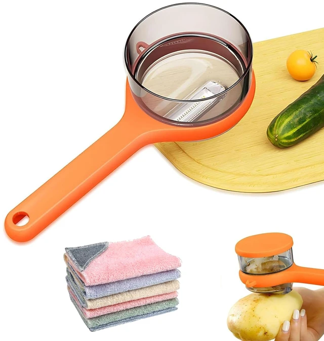 Main image of Double-Sided Stainless Steel Peeling Knife With Storage Box (Orange) | Vegetable Fruit Peeler Container, Vegetable Peelers for Home Kitchen, Double-Sided Stainless Steel Multi-Function Peeler