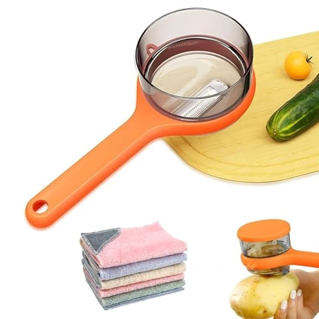 Alt view image 2 of 3 - Double-Sided Stainless Steel Peeling Knife With Storage Box (Orange) | Vegetable Fruit Peeler Container, Vegetable Peelers for Home Kitchen, Double-Sided Stainless Steel Multi-Function Peeler