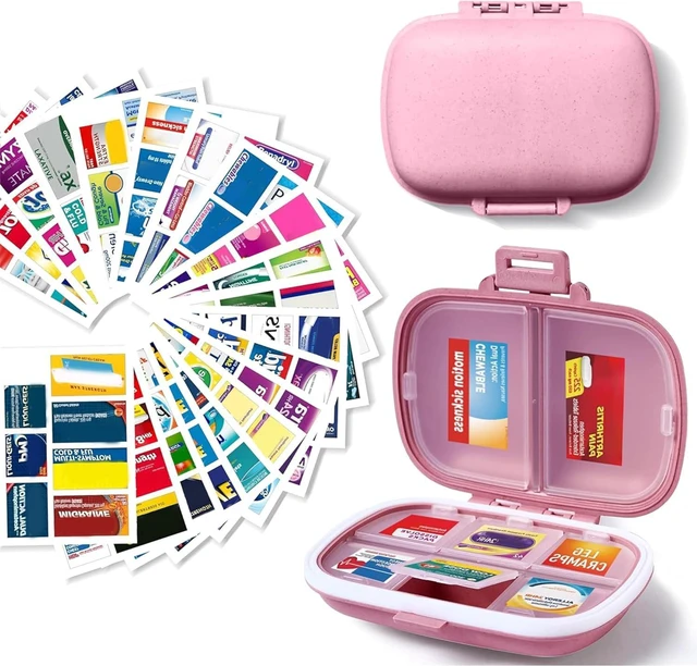 Main image of 7 Day Pill Container with Medicine Labels - Mini Medication Organizer, Travel Essentials, 161 Labels (Pink)