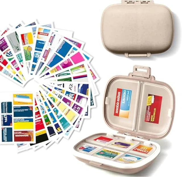 Alt view image 3 of 4 - 7 Day Pill Container with Medicine Labels - Mini Medication Organizer, Travel Essentials, 161 Labels (Pink)