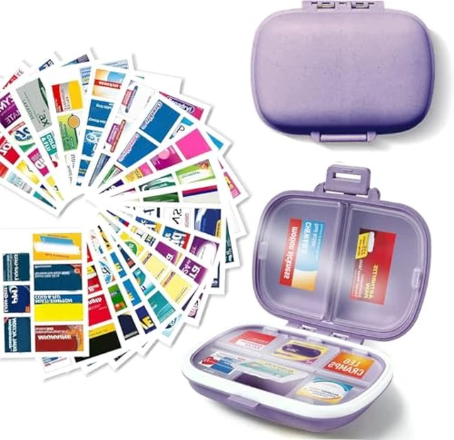 Alt view image 4 of 4 - 7 Day Pill Container with Medicine Labels - Mini Medication Organizer, Travel Essentials, 161 Labels (Pink)