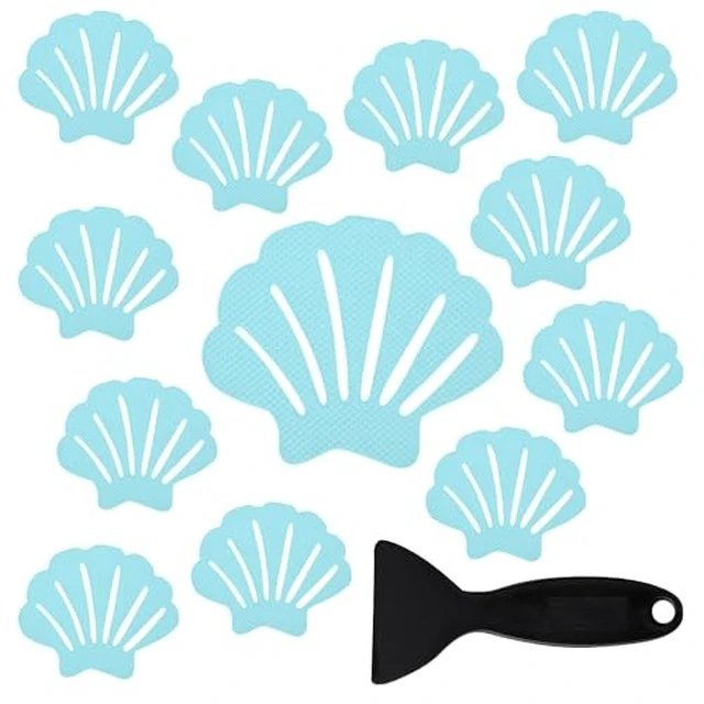 Alt view image 2 of 5 - 12PCS Shell Non Slip Bathtub Stickers with Scraper, Blue