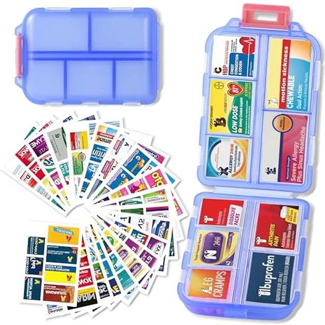Alt view image 3 of 7 - Pill Organizer with 161 Medicine Labels, Daily Travel Pill Case (Pink)